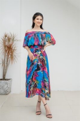 Alternative view of Đầm Chiffon cổ bẹt hở vai DCHIM1 - DCF3414