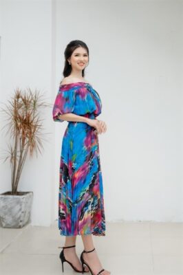 Đầm Chiffon cổ bẹt hở vai DCHIM1 - DCF3414