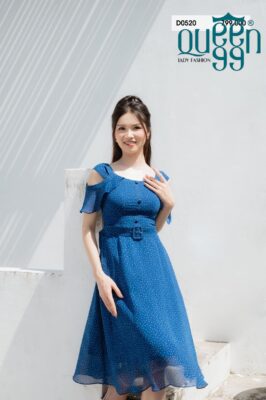 Alternative view of Đầm kiểu Hàn bèo đổ vai D0520