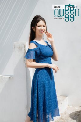 Đầm kiểu Hàn bèo đổ vai D0520