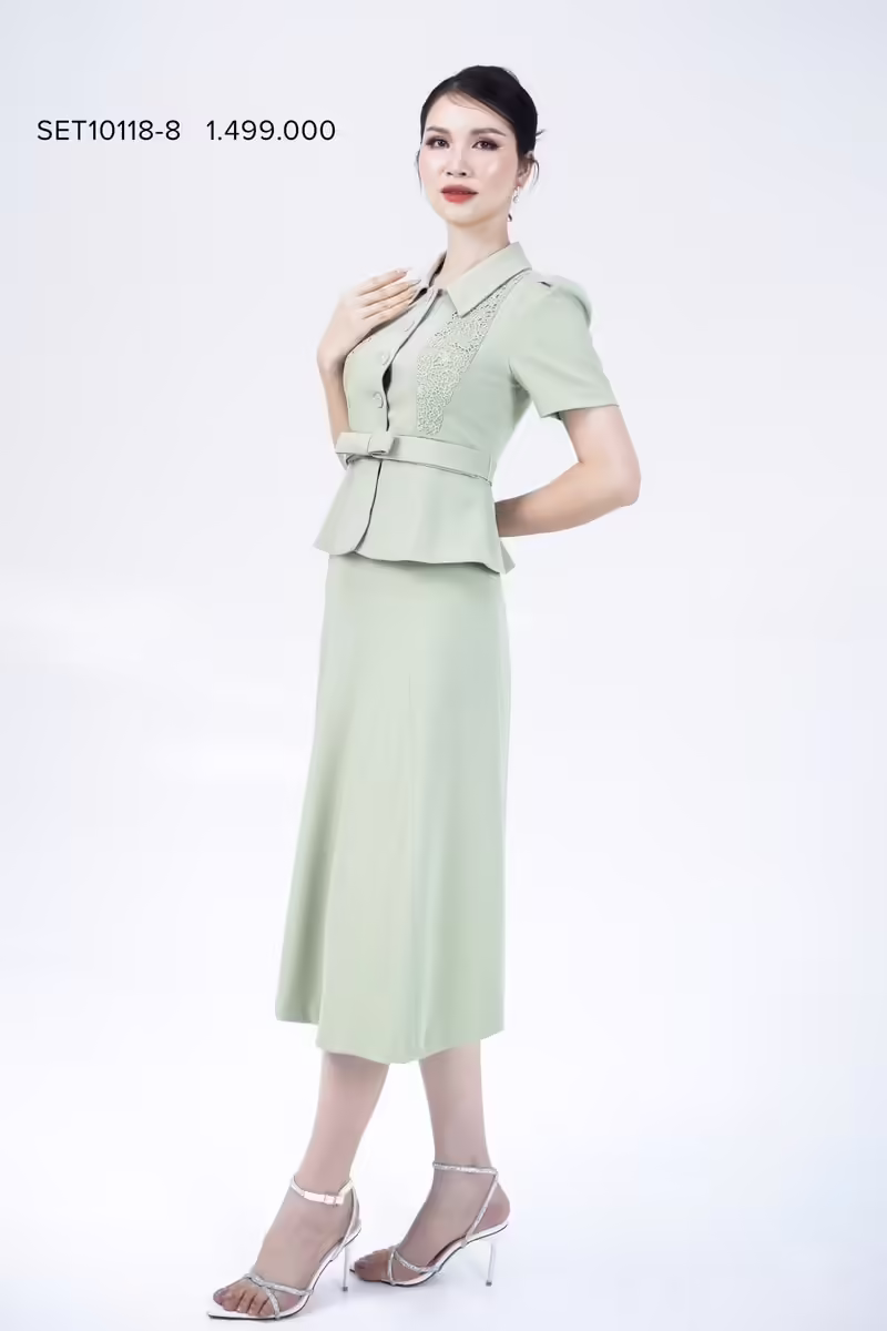 Áo Vest pha ren, chân váy xòe SET10118 - Ảnh 3