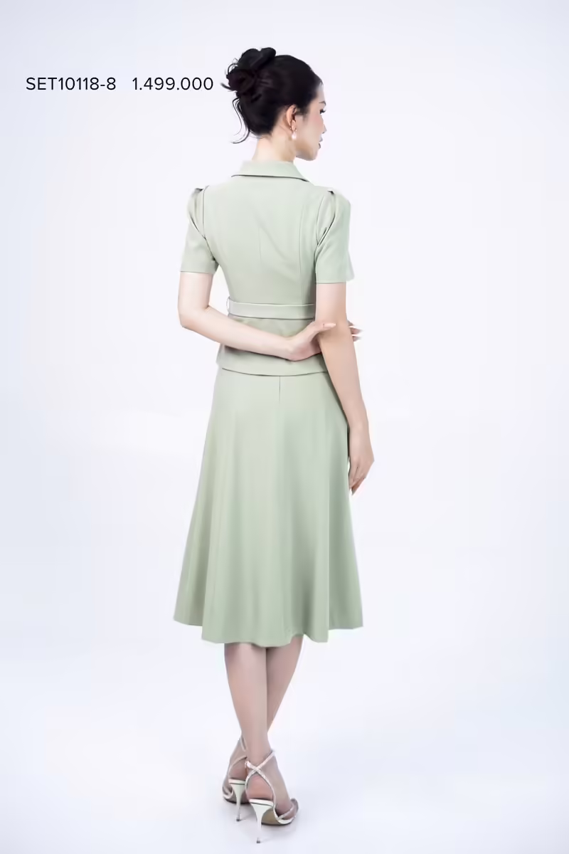 Áo Vest pha ren, chân váy xòe SET10118 - Ảnh 4