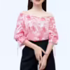 Áo kiểu phối họa tiết tay lỡ AM12420 - Ảnh 6