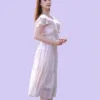 Đầm tơ Hàn cổ U phối bèo D172125 - Ảnh 2