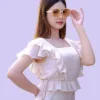 Đầm tơ Hàn cổ U phối bèo D172125 - Ảnh 3